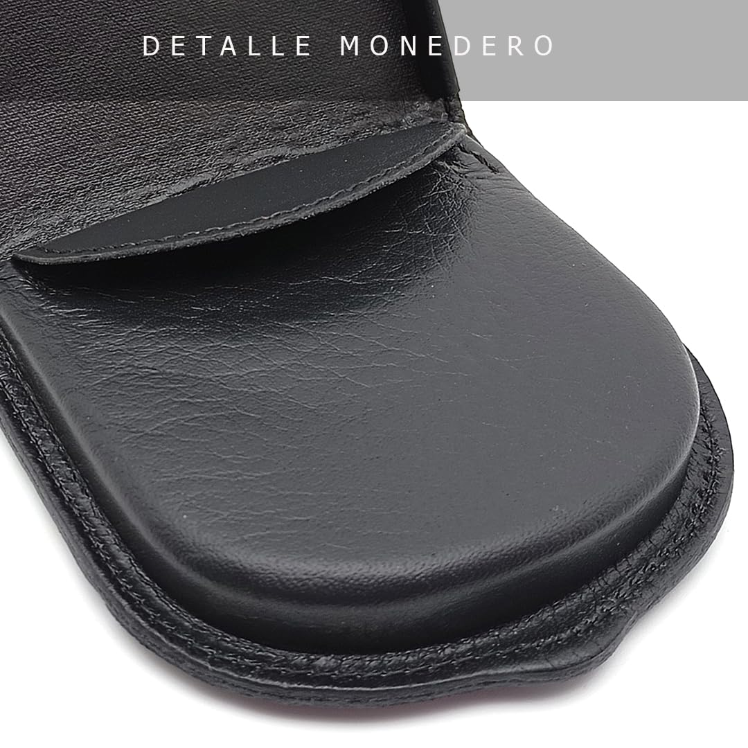 Monedero Tacon Hombre Rigido, Piel de Ubrique, Hecho a Mano en Cuero, Fabricado en España, 10016 Negro