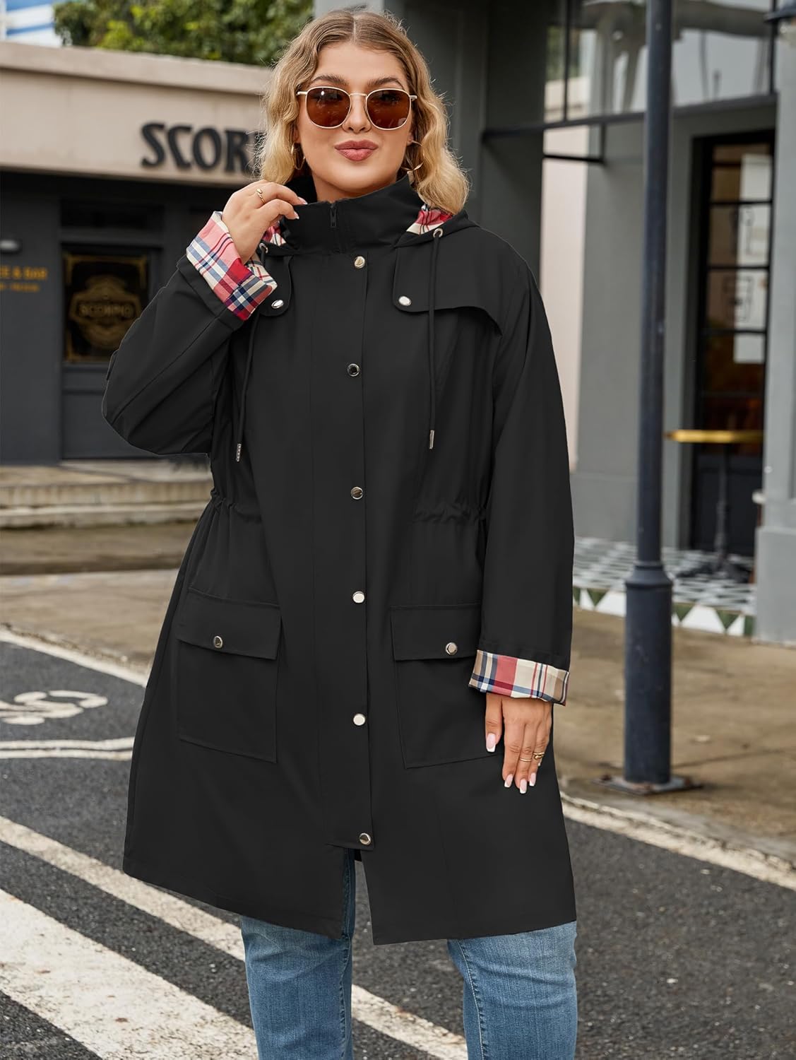 Kikibell Plus Size Rain Jackets for Women Raincoats Waterproof Windbreaker Jacket Hooded Outdoors Trench Coat with Pockets - Image 9
