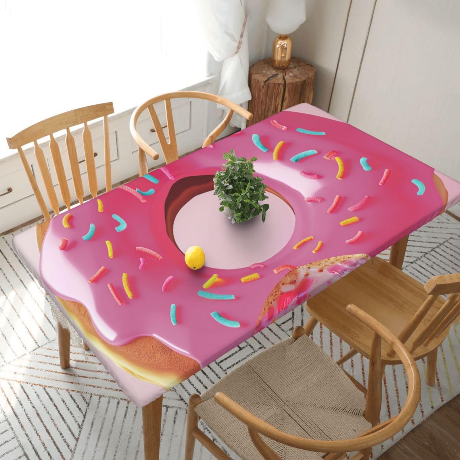 WPKJU Donut Printed Tablecloths 5ft Rectangular Table Covers Washable Polyester Decorative Table Cloth for Dining Table Picnic Wedding
