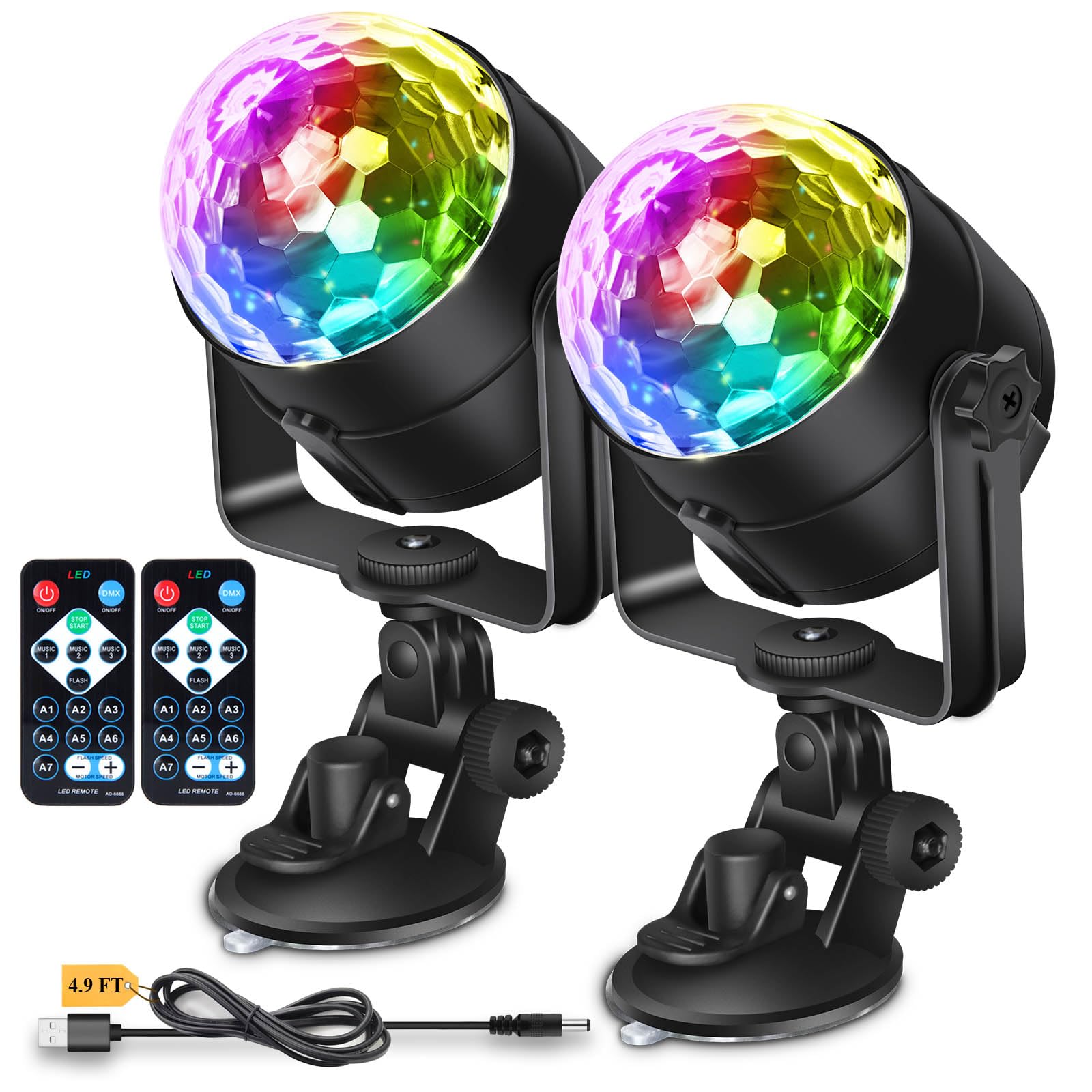 Apeocose 2-Pack Disco Ball Party Lights Sound Activated with Remote Control, USB Powered DJ Strobe Lamp for Easter Happy Birthday Graduation Party Decorations 2025 Home Room Decor Dance Party Supplies