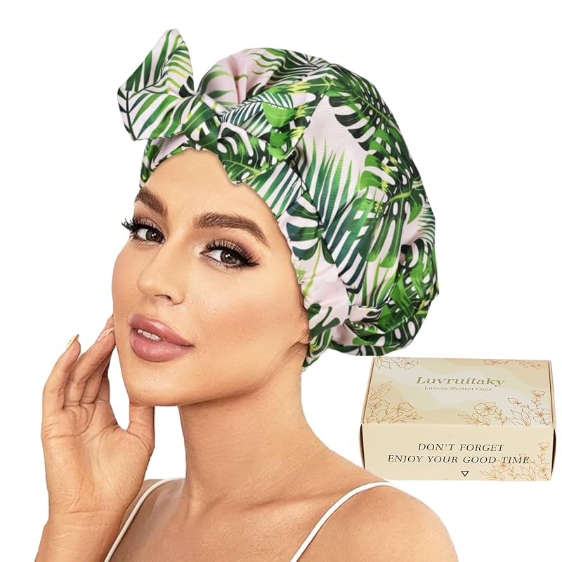 Touca de banho reutilizável Luvruitaky com laço ajustável Verde Palm