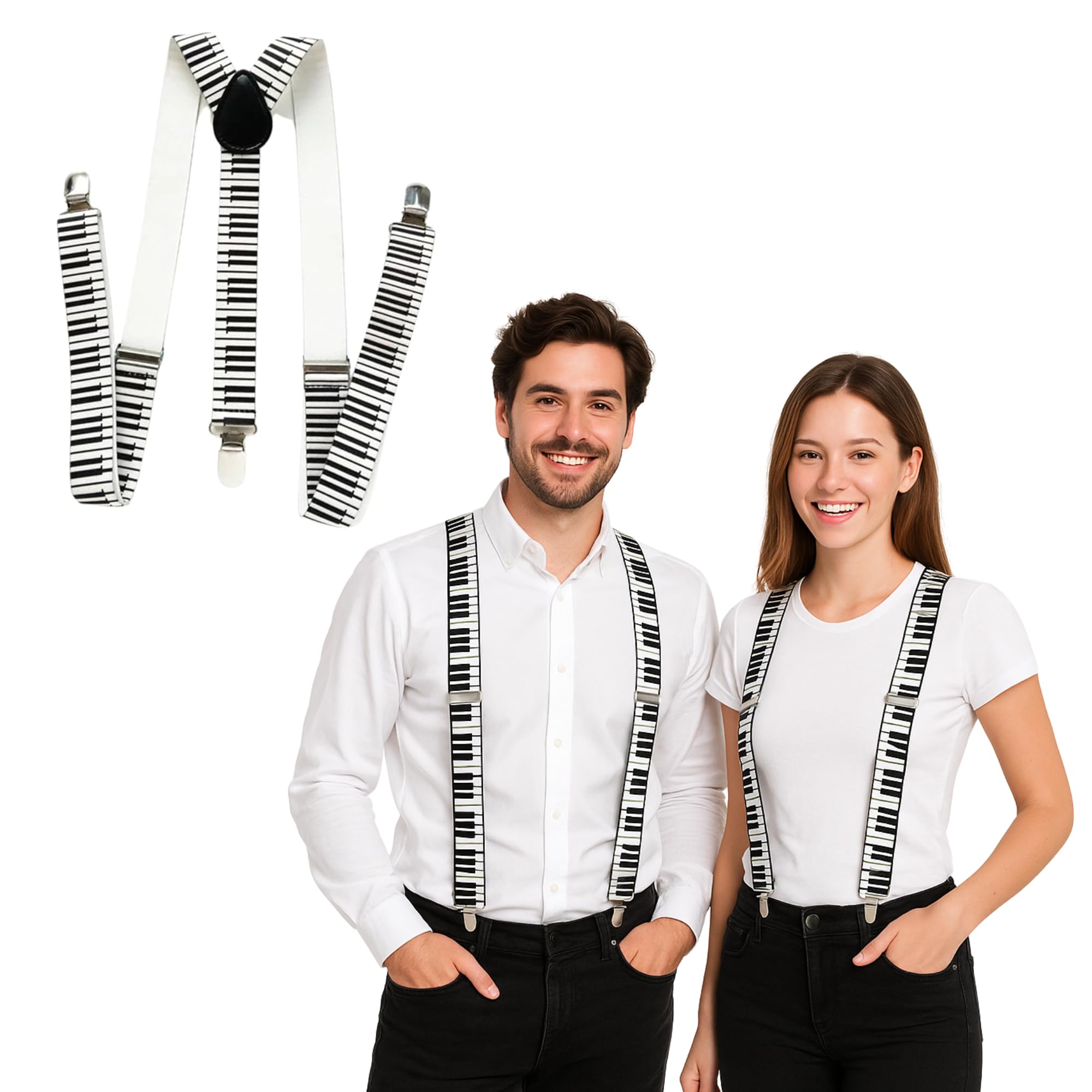 FNA FASHIONS Mens Ladies Unisex Adjustable Slim Braces Trouser Suspenders Clip On Fancy Dress (Piano Printed)