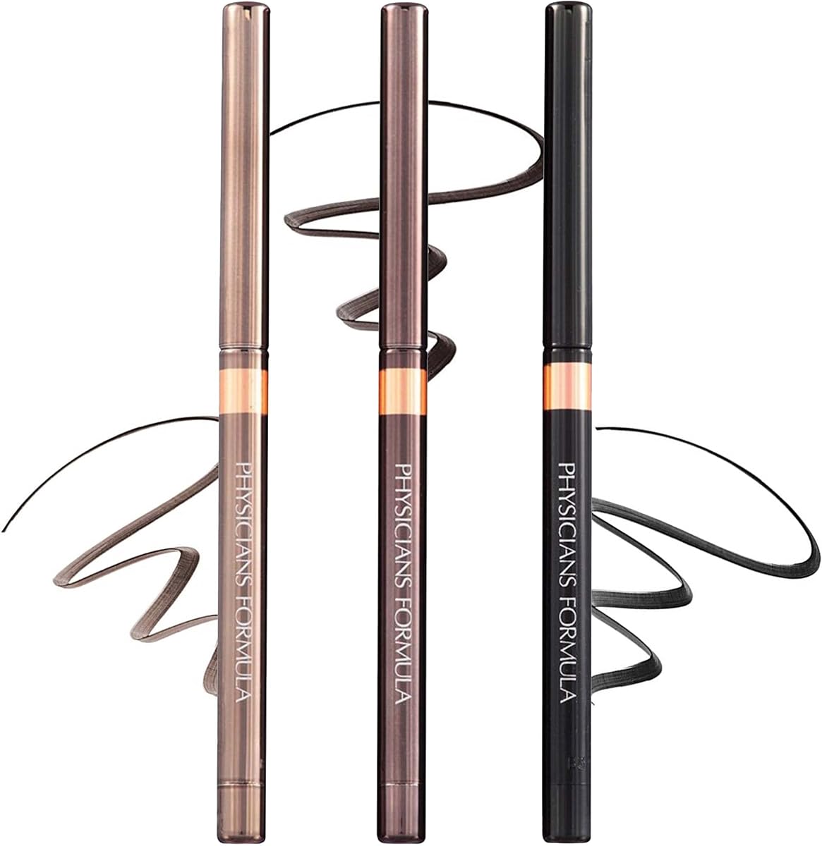 Shimmer Eyeliner Pencil Set Of 3, Black, Dark Brown, Brown, Custom Eye Enhancing Eyeliner Trio, Dermatologist Approved