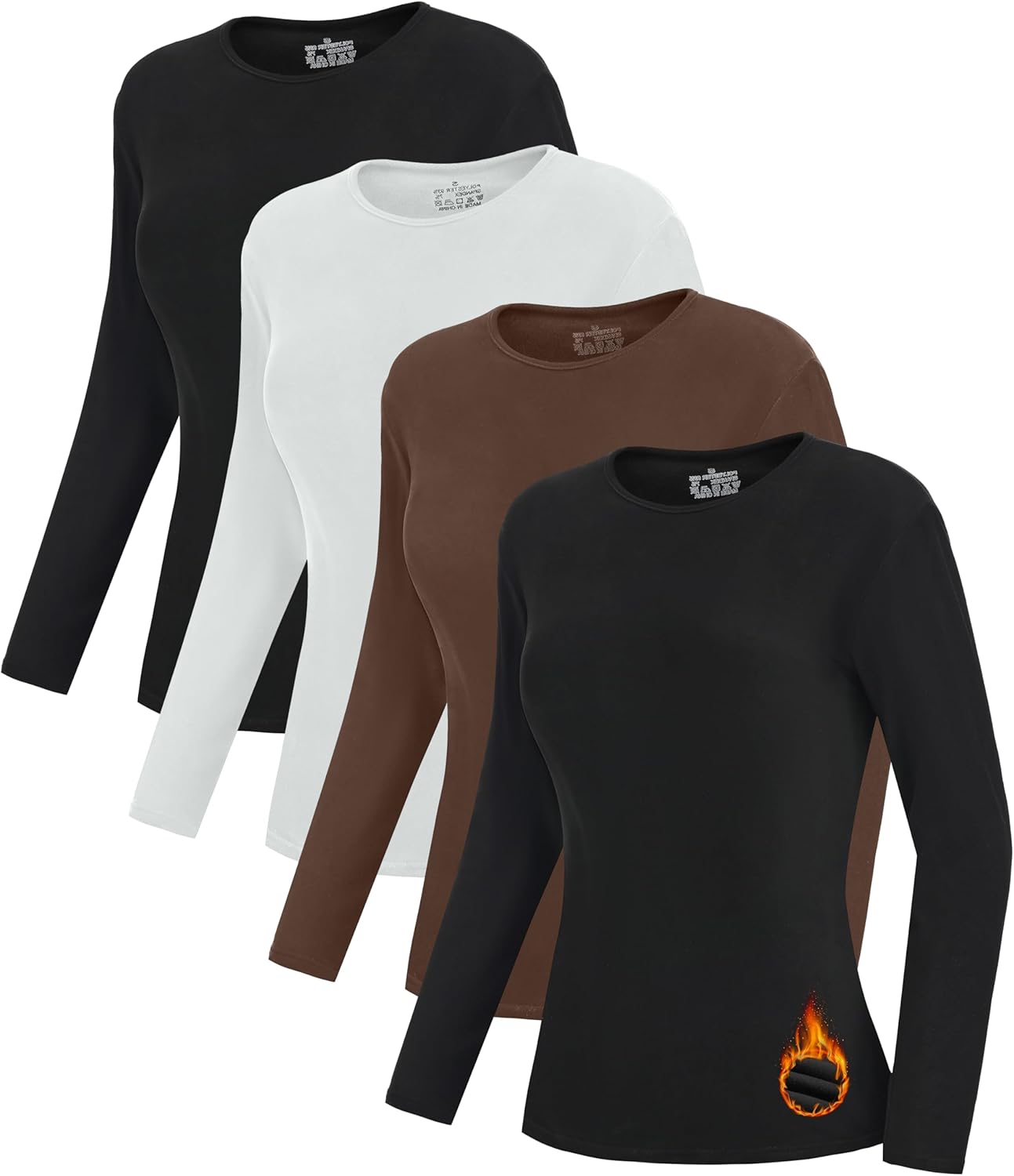 4 Pack Women's Thermal Long Sleeve Shirts Double-Sided Fleece Lined Base Layer Winter Basic Underwear Tops