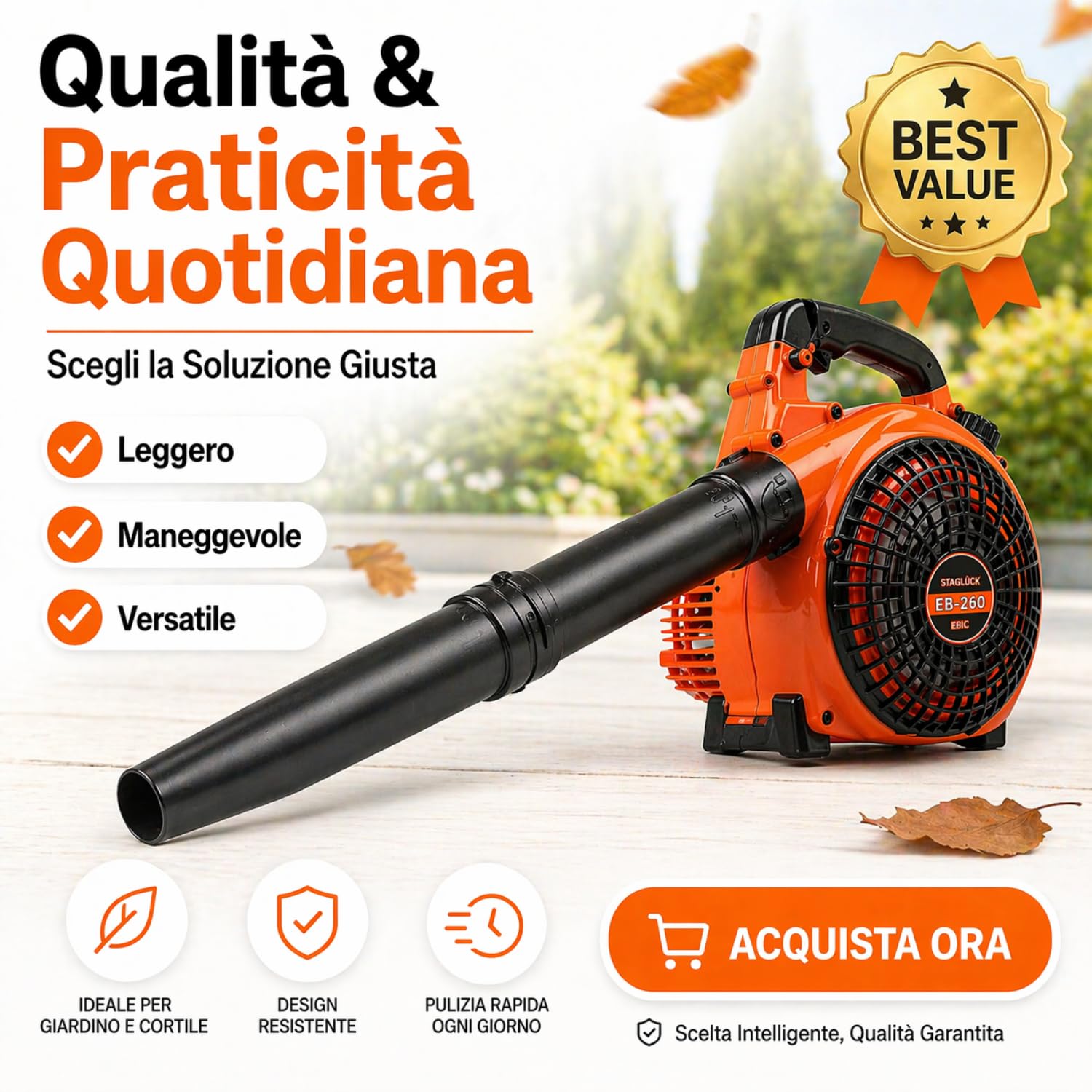Soffiatore a Scoppio 25CC Motore 2 Tempi 1500W per Giardino