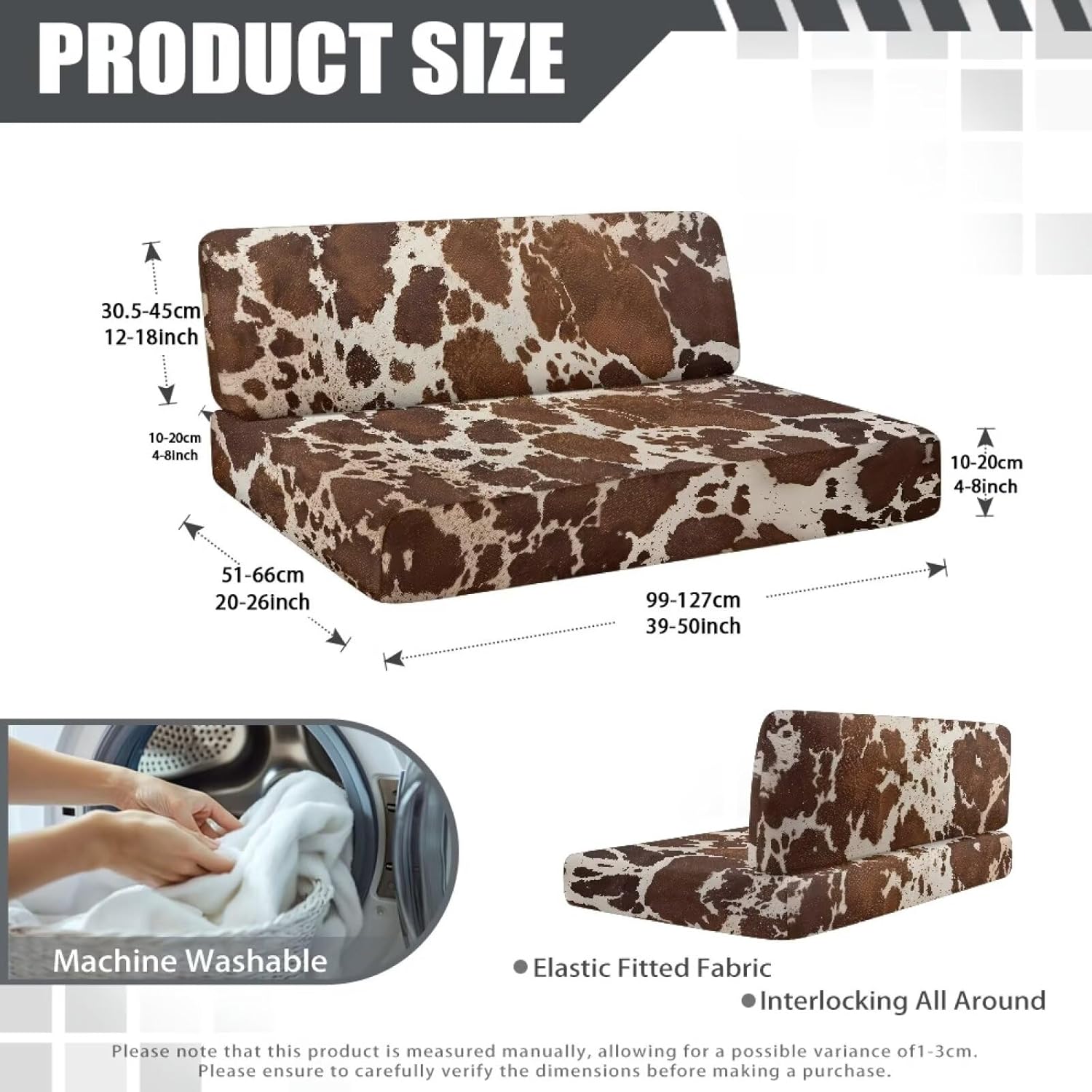 Vintage Brown Cowhide RV Dinette Cushions Covers- RV Stretch Sofa Seat Slipcovers -Washable Loveseat Sofa Furniture Protector 1 Backrest Cover & 1 Bench Cover
