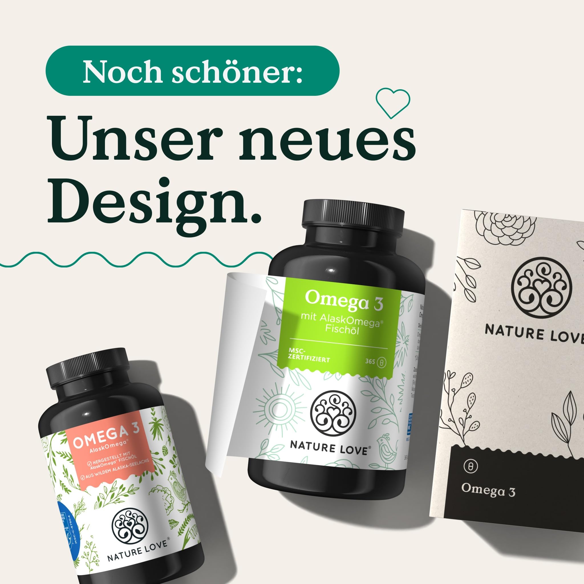 Nature Love Omega 3 - hochdosiert mit 650mg Omega 3 Fettsäuren pro Tagesdosis - 365 kleine Kapseln mit Spitzenrohstoff AlaskOmega® (MSC-zertifiziert) - ohne Zusätze in Deutschland produziert