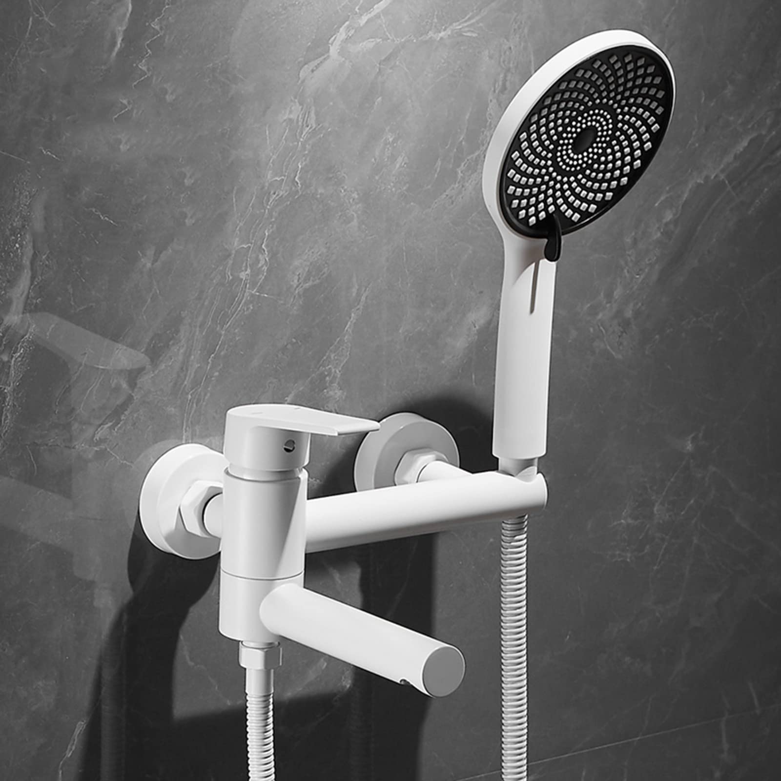 Mitigeur de Bain-Douche Blanc avec Pommeau 3 Modes Flexible et Bec de Remplissage Rotatif