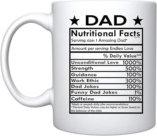 Dad Nutritional Facts - Taza de café de cerámica blanca divertida para el día del padre, regalos de cumpleaños para papá nuevo, padrastro (blanco)