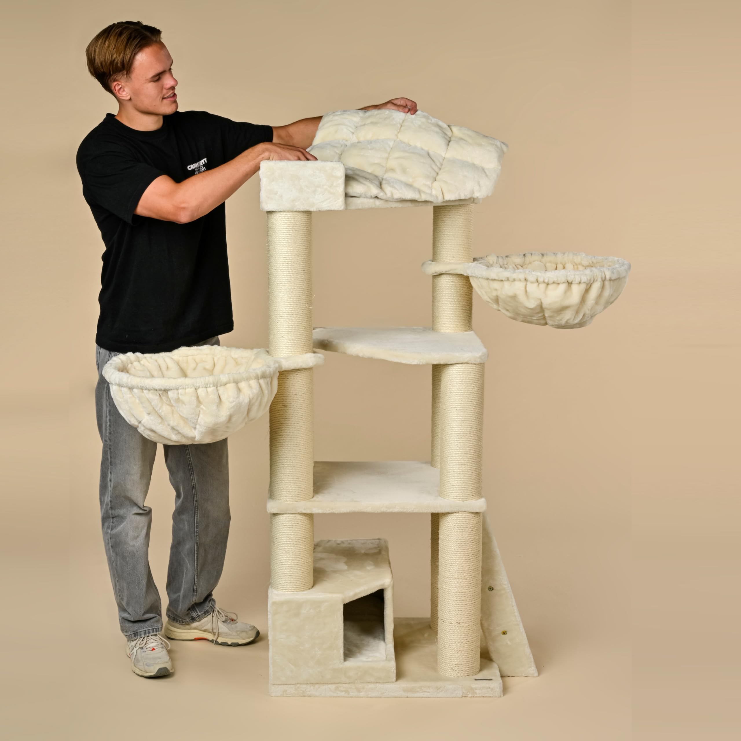 RHRQuality Árbol rascador para Gatos Grandes - Corner Coon Beige - con Postes de sisal Extra Gruesos de 12 cm