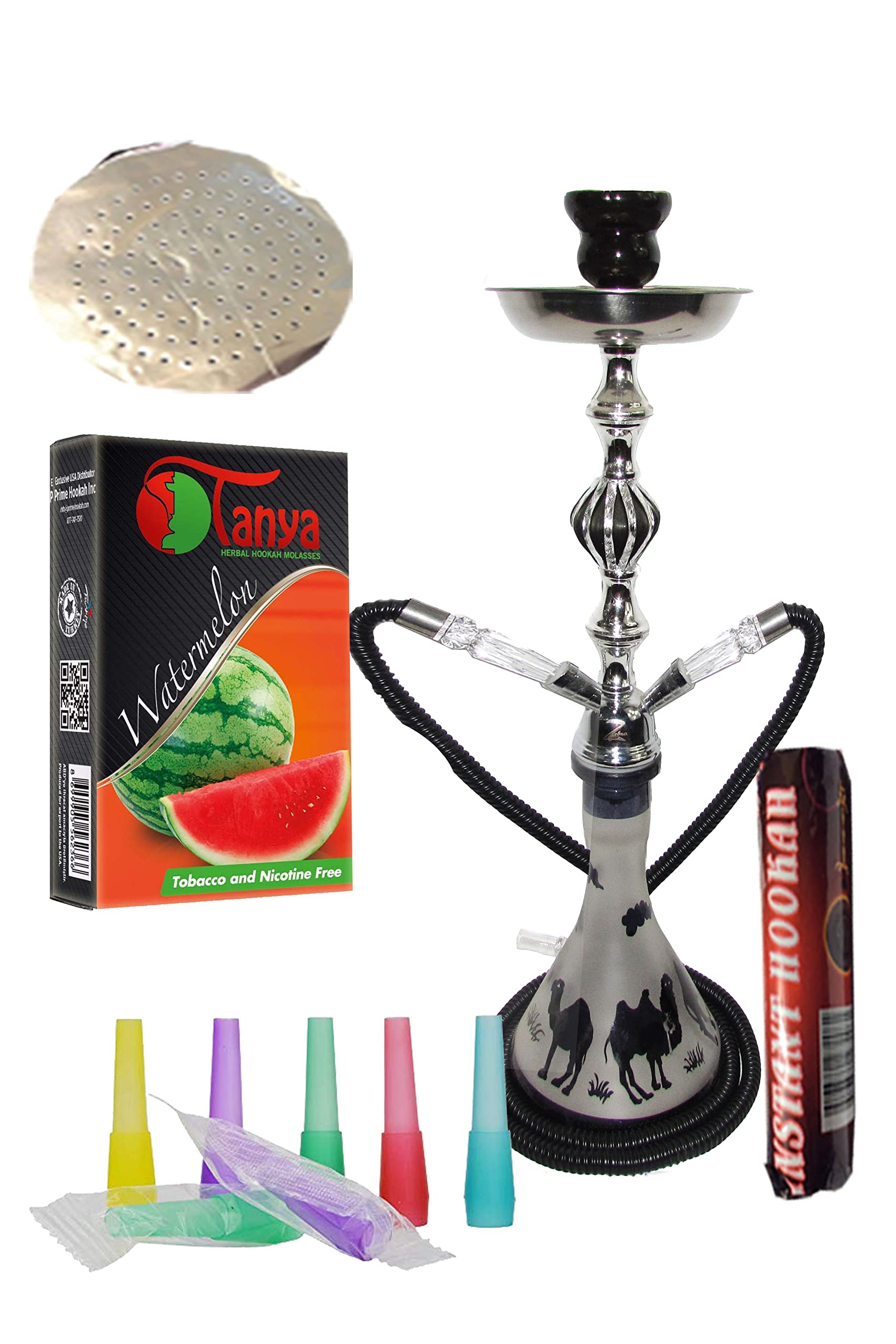 2 Hose Camal Hookah 18 Height Cute Shape Comes with 10 Instant Charcoal 5 Mouth Tips 25 foil