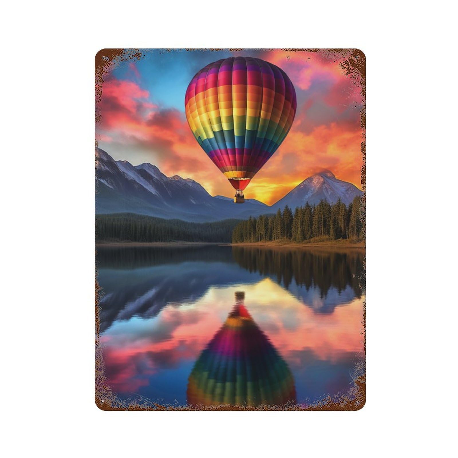 Hot Air Balloon Adventure -1 15.7"x11.8" Vintage Rust Metal Sign, Classic Wall Plaque for Office, Studio And Wall Decor
