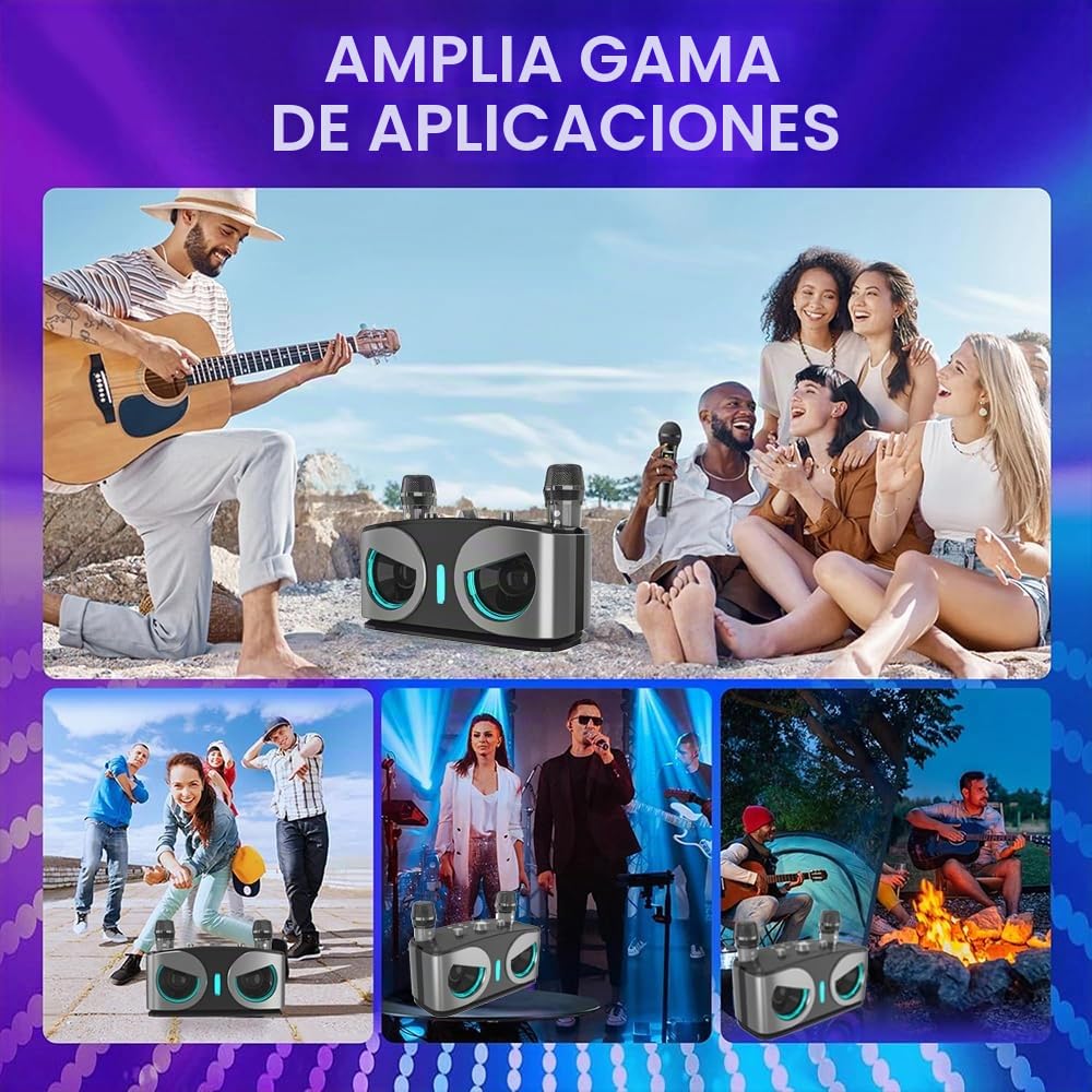 Karaoke 2 Microfonos Inalambricos para Adultos y Niños, Altavoz Bluetooth