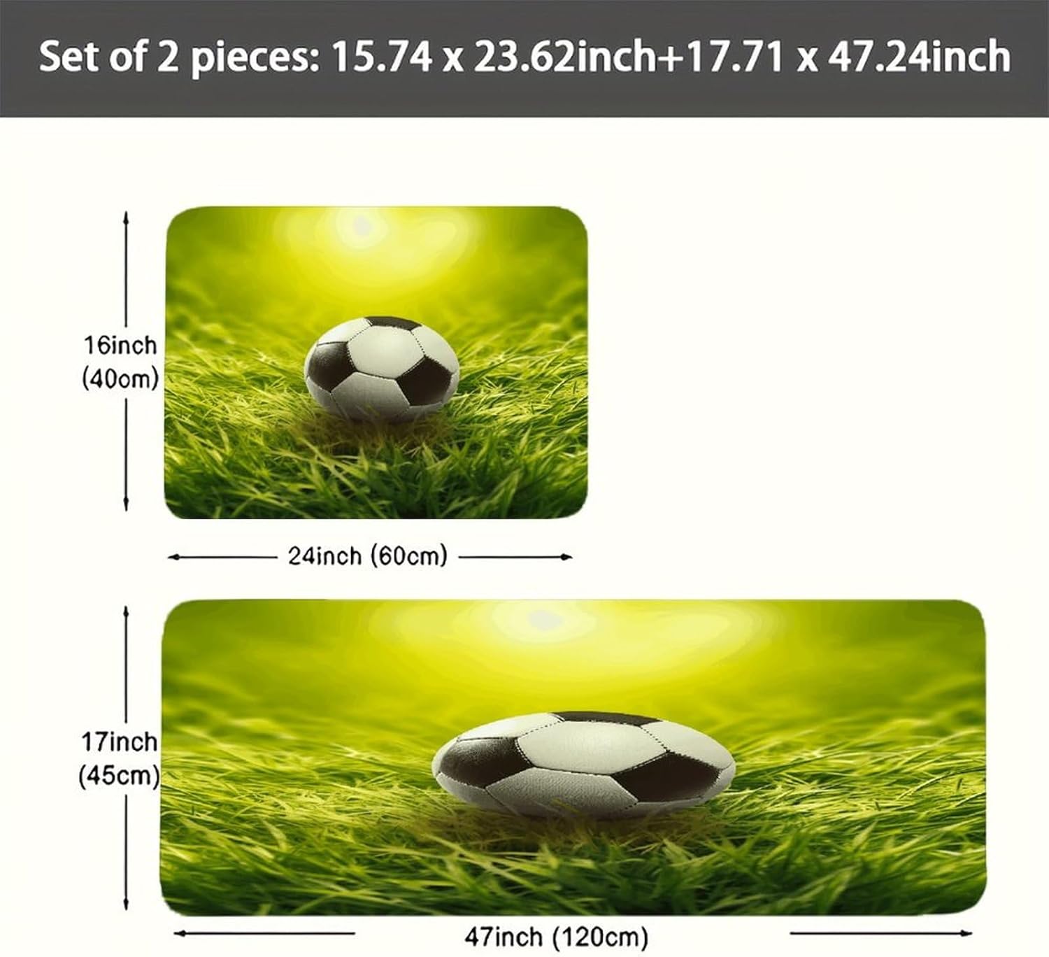 Football on Grass Kitchen Mats with 2PCS Non-Slip Washable,Kitchen Rug Heavy Duty Durable, Floor Mats for Kitchen,Office,Sink,Laundry