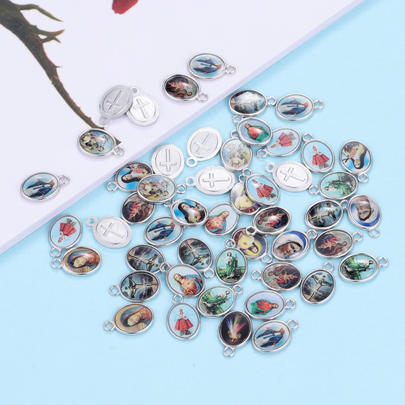 ZHENYIN 100pcs Mix Jesus Cross Virgin Mary Medal Jesus Religious Wear Saint Benedict Medallion Loose Rosary Charms for DIY Necklace Bracelet Jewelry Making - Image 4