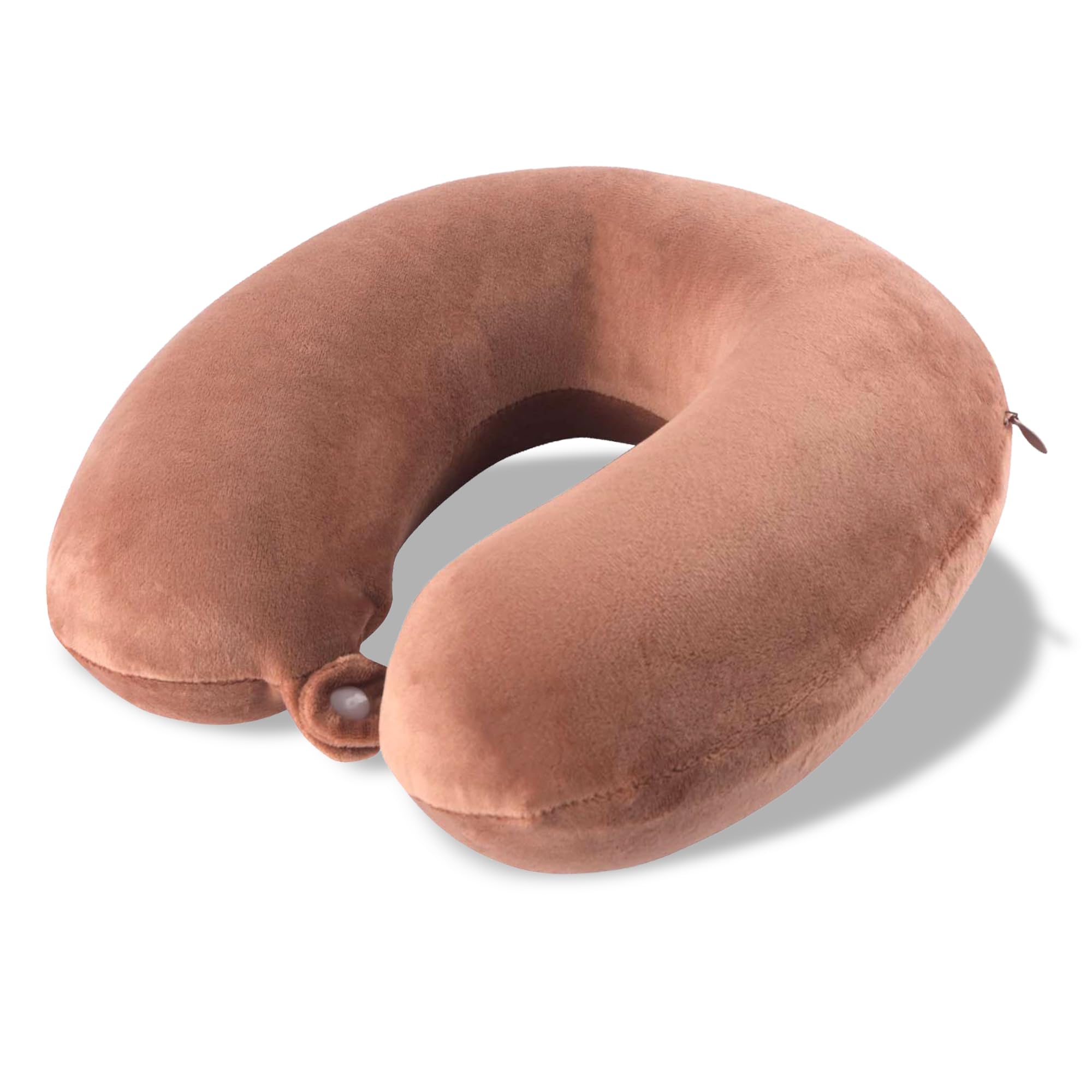 U-Shaped Memory Foam Neck Pillow for Flight Travel, Train & Car with Press Button | Portable Travelling Pillow | Ideal for Long Journey Relaxation | JR-1-BRN | Brown-image-23