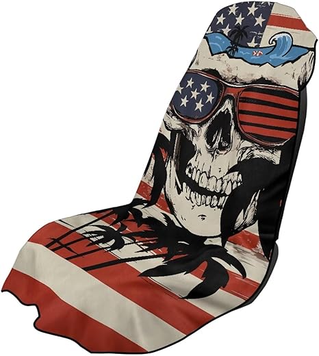USA Flag Skull Print Waterproof and Sweatproof Car Seat Cover Seat Protector for Cars Trucks, SUVs Vans Universal Fit Workout, Running, Swimming, Beach Towel