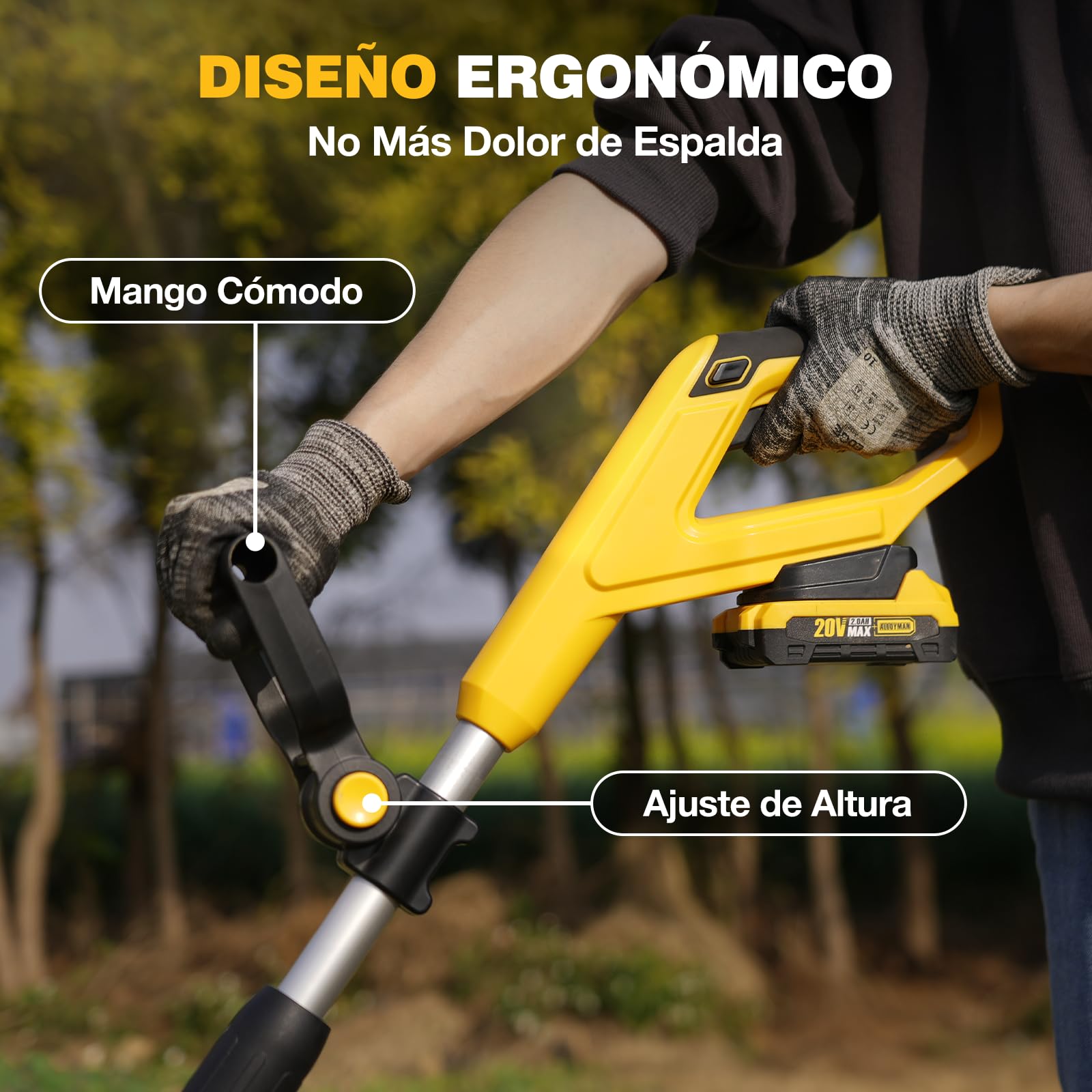 Alloyman Motoazada eléctrica de 20 V, cultivador de jardín, 360 RPM, con 2 baterías de 2,0 Ah y Cargador, Ancho de Trabajo de 23 cm, Profundidad de 17 cm, motoazada para Suelos