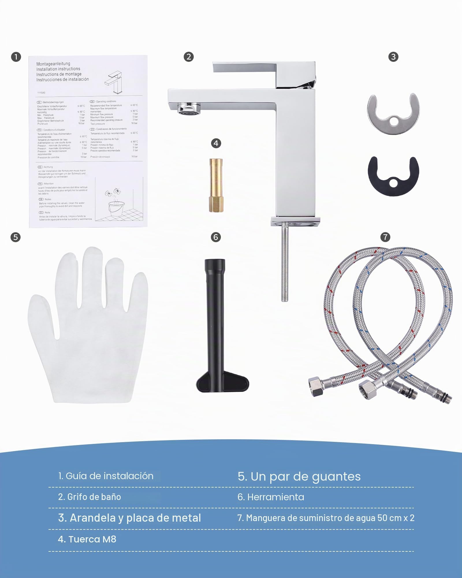 ARCORA Grifo de Lavabo, Grifo de Baño de Acero Inoxidable 304, Grifería con Salida de Agua Fría y Caliente Regulable, con Aireador Extraíble y Cartucho Cerámico, para Lavabos de Baño, Cromo