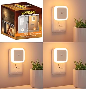 VR PRIME Plastic 3pc Night Lamp Sensor Light for Bed Side Home|Smart Automatic ON/Off Dim LED Lights|Energy Saving 0.5W Lamp|Long Life for Hallway,Stairs,Kitchen,Bathroom (Warm) (Pack of 3),Warm White - image, photos
