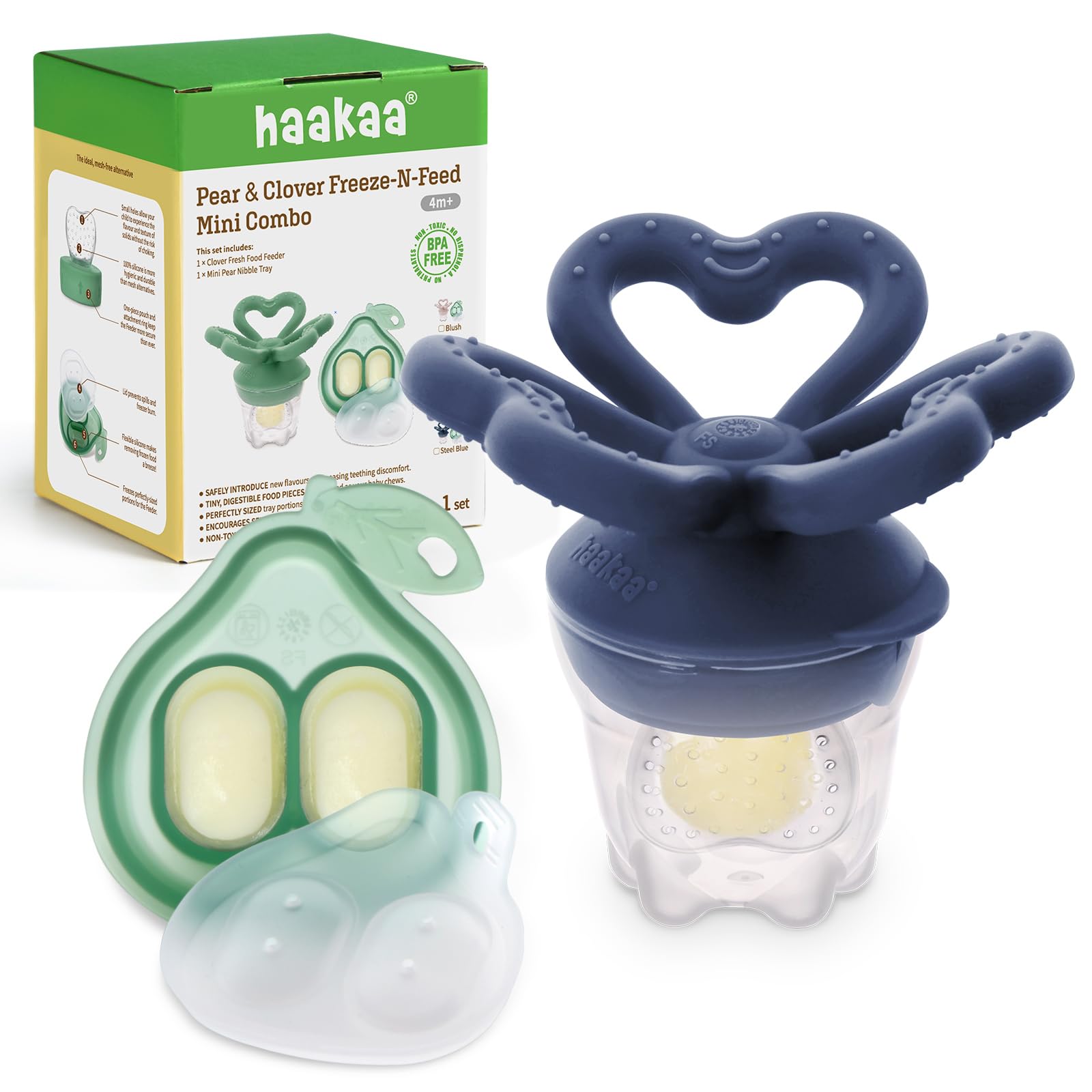 Haakaa Clover Baby Fruit Feeder Teether & Mini Freezer Nibble Tray – BPA-Free Silicone Breastmilk Popsicle Mold for Baby Teething Relief &