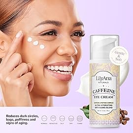 LilyAna Naturals Caffeine Eye Cream with Peptides for Dark Circles, Puffiness, Fine Lines and Wrinkles 1.0 oz