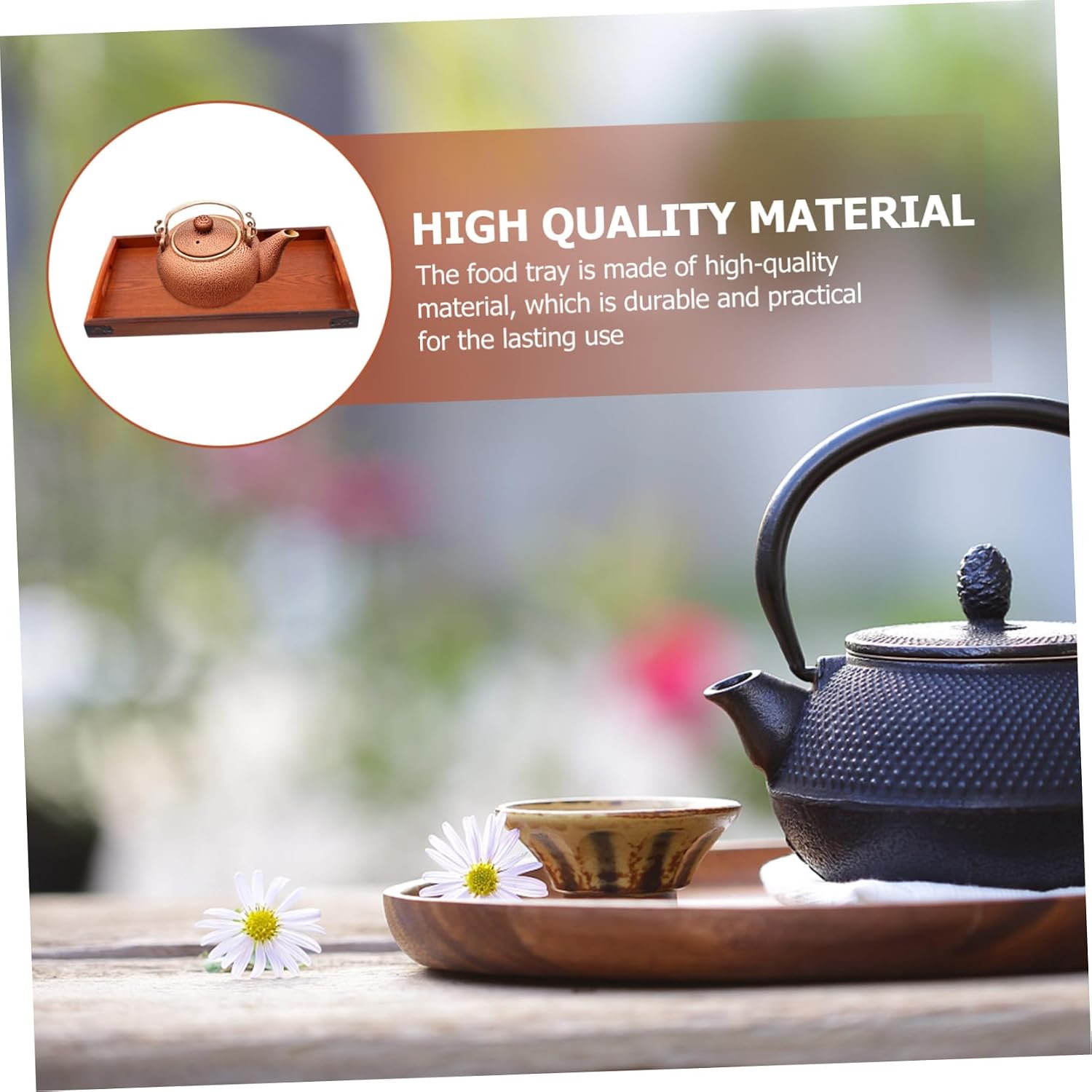 1Pc Wooden Food Service Tray with Dual Handles Design for Snacks Cakes and Sundries Storage for Restaurants and Home