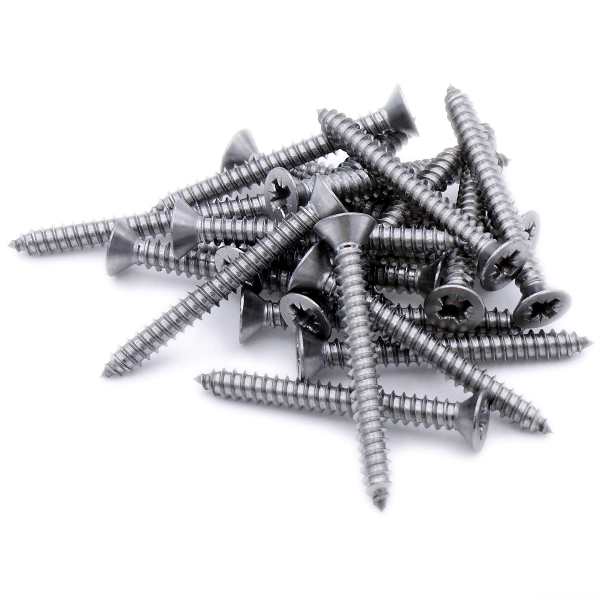 Singularity Supplies Silver No.10 X 0.75 (4.8Mm X 19Mm) Pozi Countersunk Self-Tapping Screw - Stainless Steel (A2) (Pack Of 20)