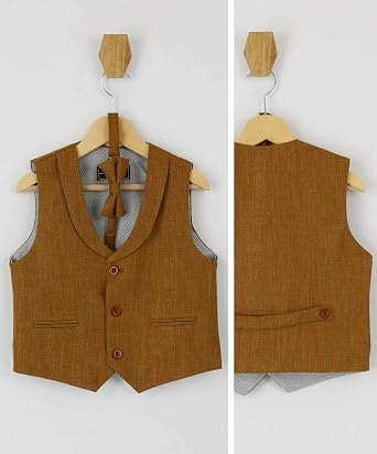 SIRRI Baby Boys Single-Breasted Waistcoat Self Patterned 2 Piece Set Formal Wedding Birthday