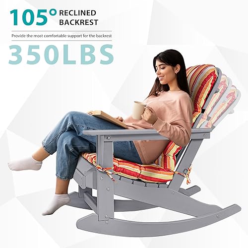 Miniatura 4 de Sundale Outdoor - Silla mecedora Adirondack con cojín, Adirondack de plástico HDPE para todo clima, resistente al agua para exteriores, jardín,