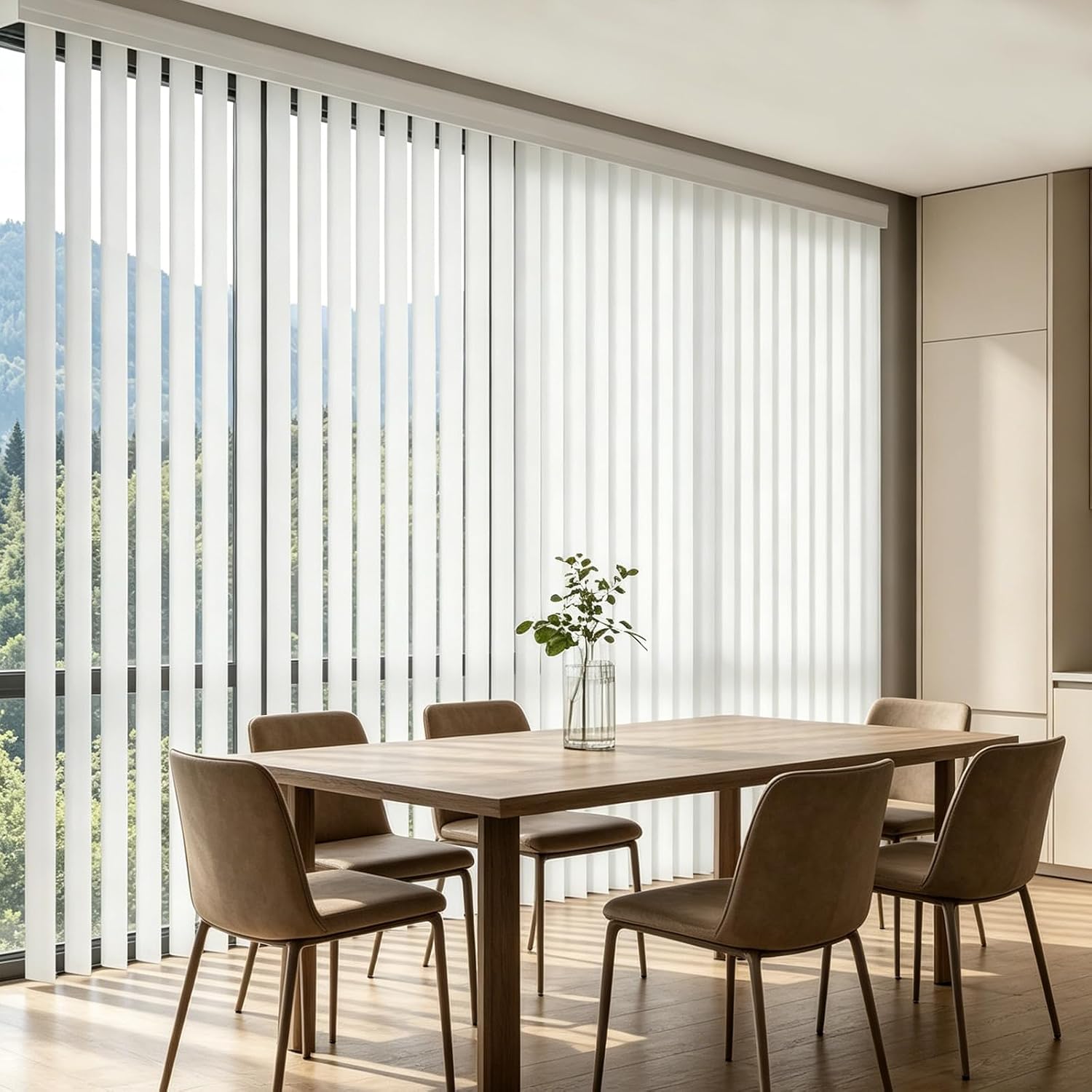 Cordless Custom 100% Blackout Vinyl/PVC Vertical Blinds, Room Divider, Door Blinds, Blinds for Sliding Glass Doors, Temporary Wall, Room Door, Closet Curtain, White