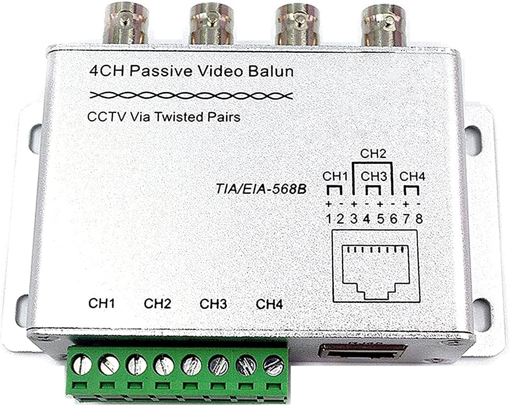 UTP 4 Channel Passive Video Balun Transceiver, BNC to Cat5/5E/6 RJ45(T568B) UTP Cable Converter for CCTV Surveillance Camera System