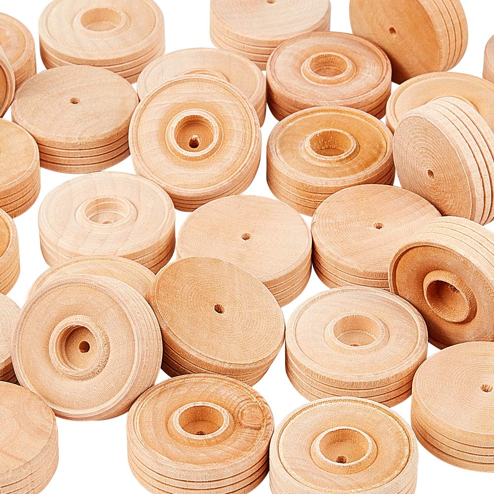 OLYCRAFT30 Pack Unfinished Wood Craft Wheels 1.4” Diameter, 0.1” Hole, Round, Suitable for DIY Cars, Trucks, Wagons, Trains