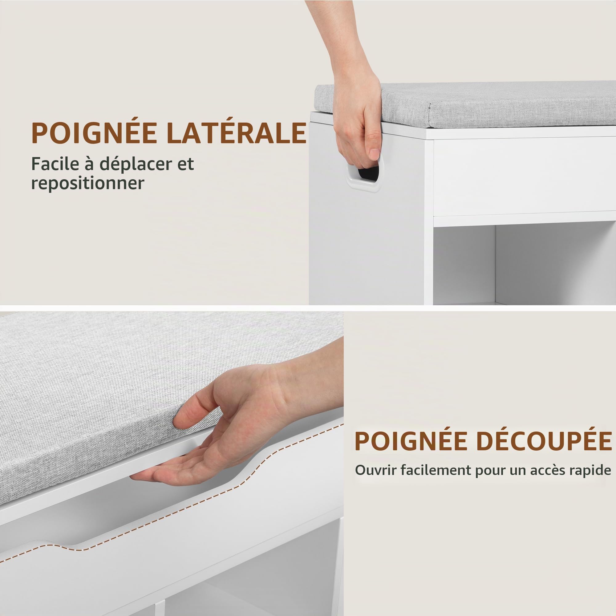 Banc à Chaussures, 104 x 32 x 50 cm, Blanc