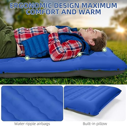 Miniatura 2 de Colchoneta de dormir para camping, extra gruesa de 5 pulgadas, con almohada, bomba de pie integrada, almohadillas inflables compactas para acampar,