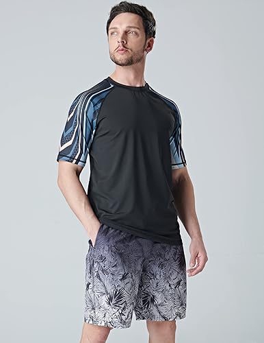 Miniatura 3 de Liberty Imports Paquete de 2 camisetas de natación de manga corta UV para hombre, ajuste holgado