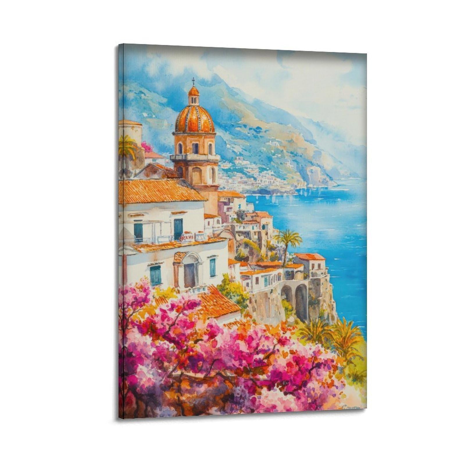 xiaoxiaoshen Amalfi Coast Italy Mediterranean Canvas Poster Wall Art Prints Room Aesthetic Murals Bedroom And Living Decorations 20x30inch(50x75cm)
