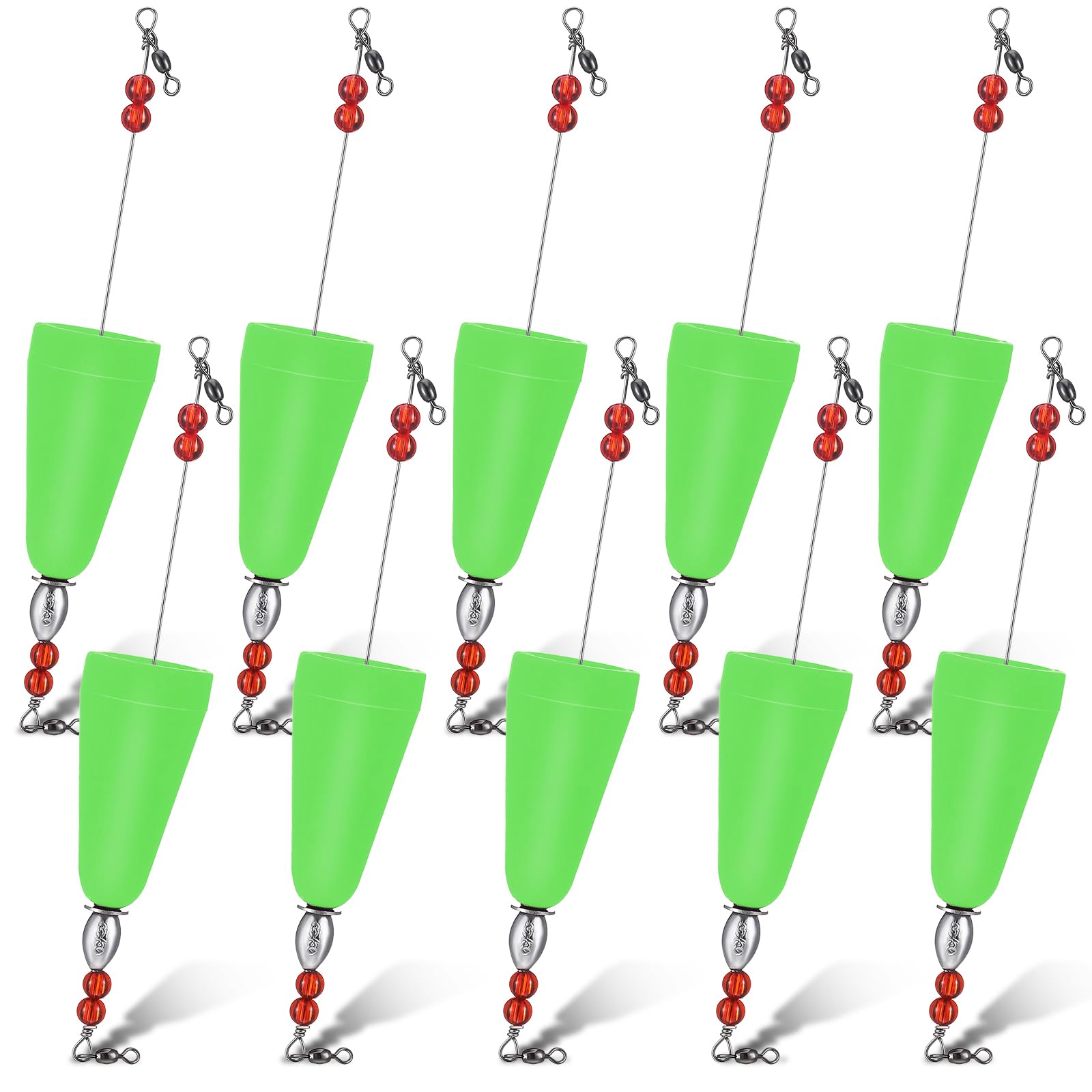Lunmon 10 Pcs Popping Corks Floats for Saltwater High Visibility Cork Fishing Weighted Bobber Floats Bobbers Fishing Tackle for Redfish Speckled Trout Sheepshead Flounder