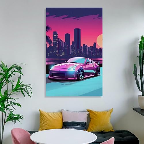 Miniatura 6 de Z350 Jdm Car Neon Anime Synthwave Retrowave Carteles de coche para habitación de hombre, sala de estar, dormitorio, decoración de arte estético,