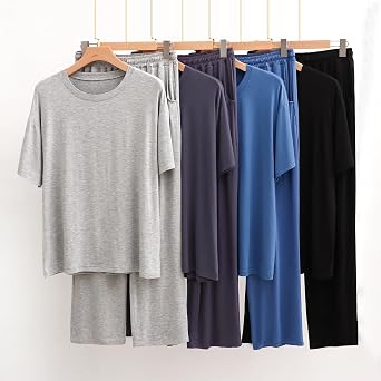 Cicilin Men's Stretch Pajama Set, Short Sleeve T-Shirt and Pant, Pjs Lounge Set