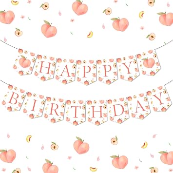 Peach Happy Birthday Banner for Girl, Peach Themed Birthday Bunting Banner, Sweet as a Peach Birthday Party Decorations, Cake Smash Photo Props Backdrop