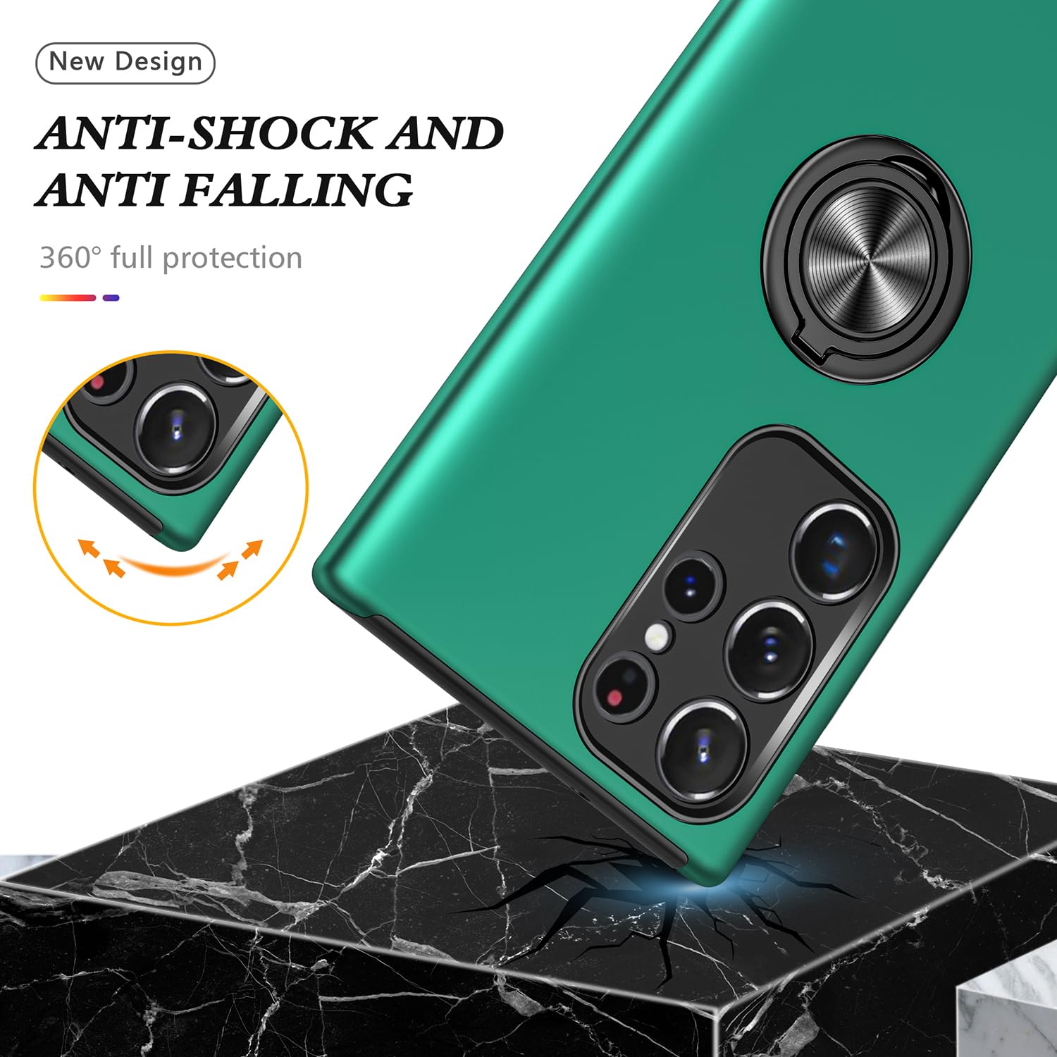 Funda para Galaxy S24 Ultra para Samsung S24 Ultra, de grado militar, a prueba de golpes, soporte de anillo integrado, soporte de coche, funda protectora resistente para Galaxy S24 Ultra (verde