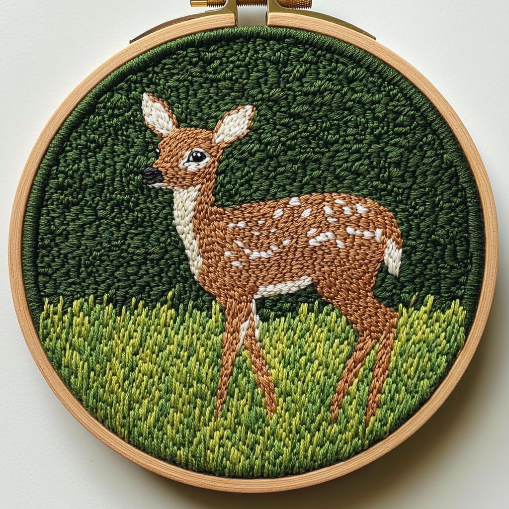 Generic Punch Needle Kit for Beginners, Sika Deer and Grass Embroidery Set, Punch Stitching Kit for Adults