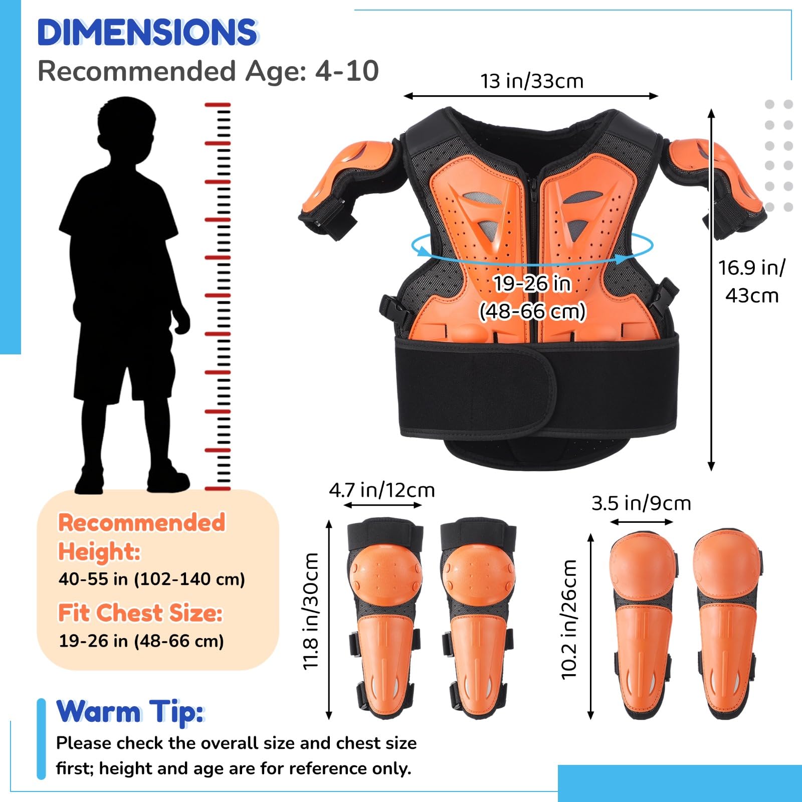 Protezioni Motocross Bambino con Pettorina, Ginocchiere e Coudiere, Giacca Protettiva Regolabile per Giovani Rider, Adatta a Dirt Bike, Bici, Skateboard e Attività Outdoor