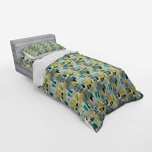 Miniatura 2 de Lunarable Mid Century Modern Duvet Cover Set, Abstract Contemporary Irregular Geometric Motif Spots and Random Strokes, 3 Piece Bedding Set with