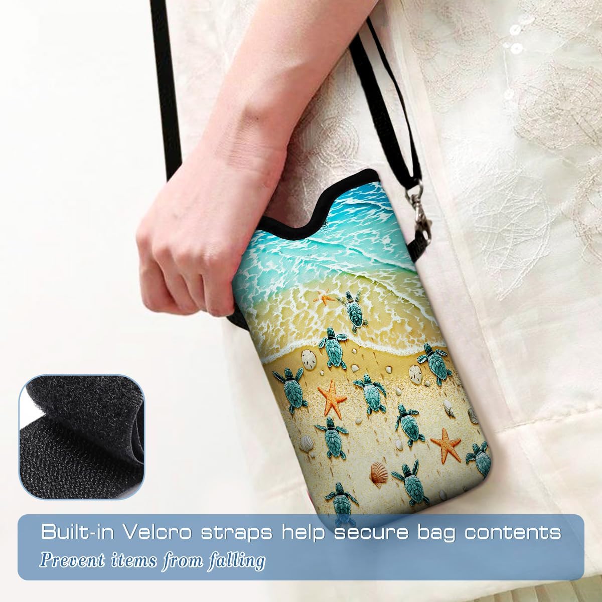 Universal Neoprene Cell Phone Pouch 7.1 X 4 in Mobile Protection Case Bag with Crossbody Strap/Neck Lanyard Sea Turtle Printed Pattern - Image 5