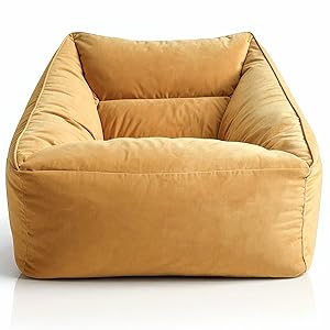 Aiire Sofa Puff Salon de Lujo XXL - [100x100x80] Sillon Puf Gigante Moderno de Diseño en Terciopelo Persa - Bean Bag Chair con Relleno Incluido para Adulto o Decoracion Habitacion Juvenil Amarillo