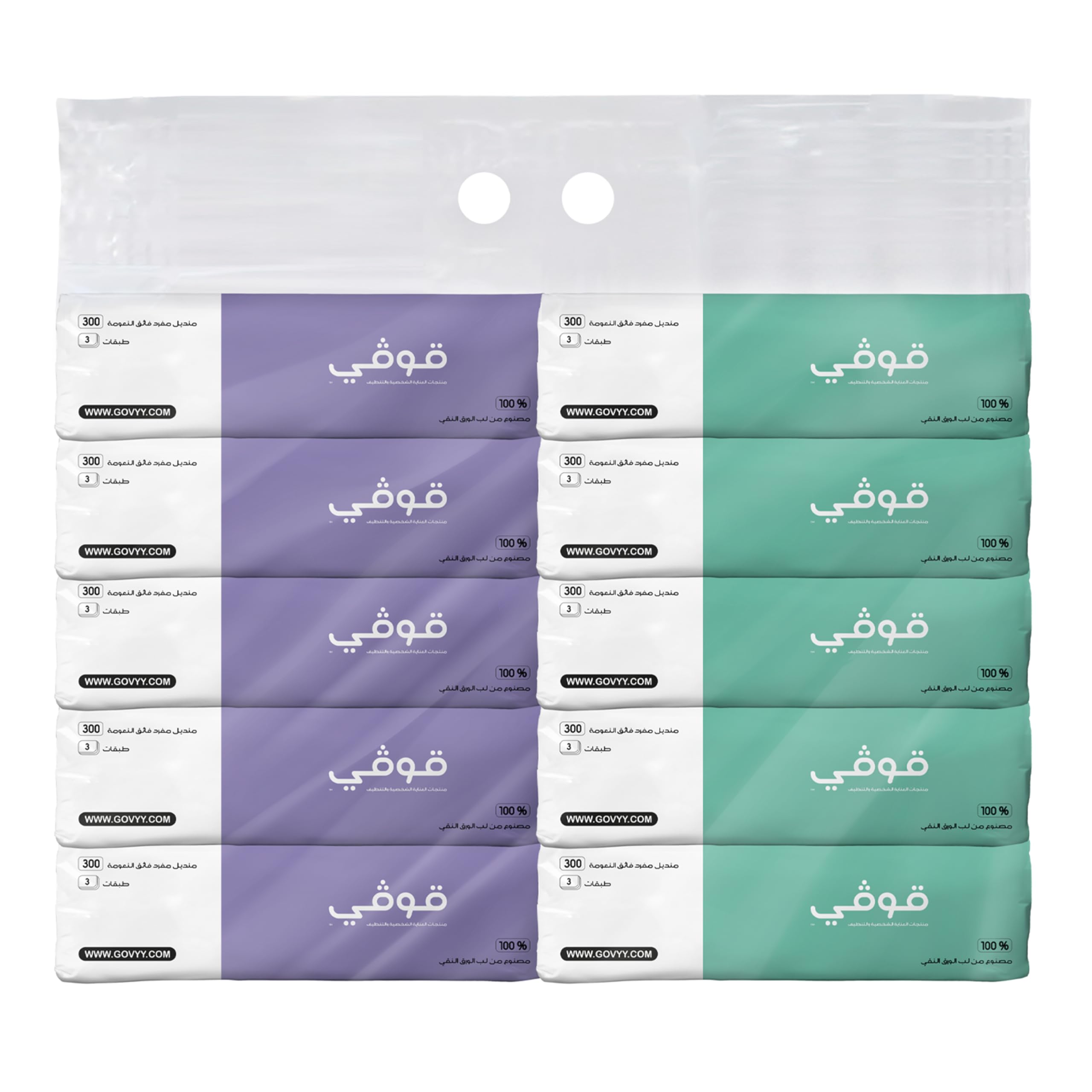 Govyy 3-Ply Facial Tissues - Pack of 10 with 300 Soft White Sheets - Unscented, Ultra Soft, Perfect for Daily Use and Personal Hygiene