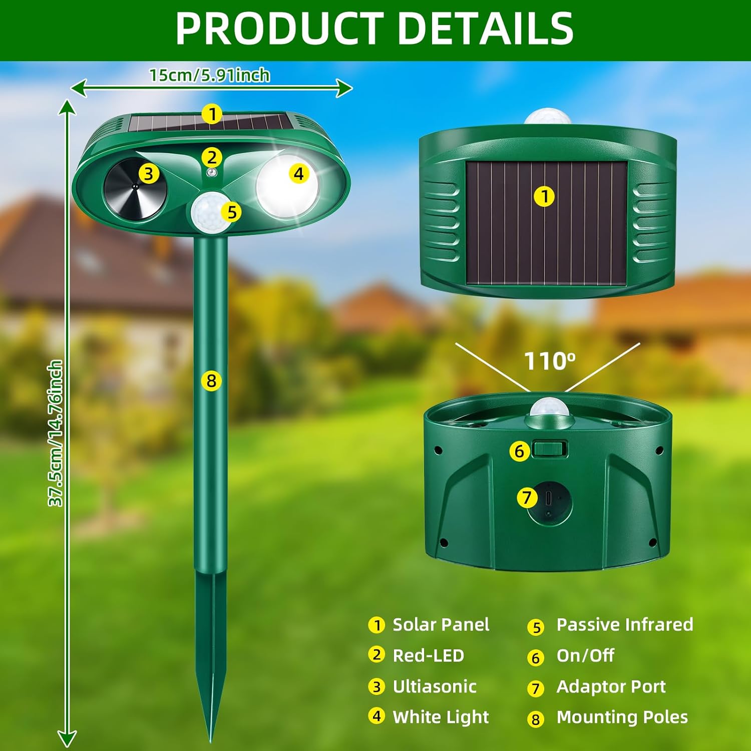 2026 Upgraded Solar Ultrasonic Animal Repellent Outdoor Cat Deer Repellent with Motion Sensor Strobe Light, IP65 Waterproof Repeller Keep Rodent Squirrel Raccoon Opossum Skunk Out of Yard Farm,4 Pack