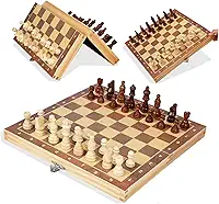 FINYQBET Conjunto de Tabuleiro de Xadrez Magnético Dobrável de Madeira - Peças Magnéticas com Armazenamento, Jogo Portátil para Viagens e Lazer, Ideal para Crianças, Adultos e Famílias, 29x29 cm